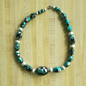 Blue Marbled Bead Necklace